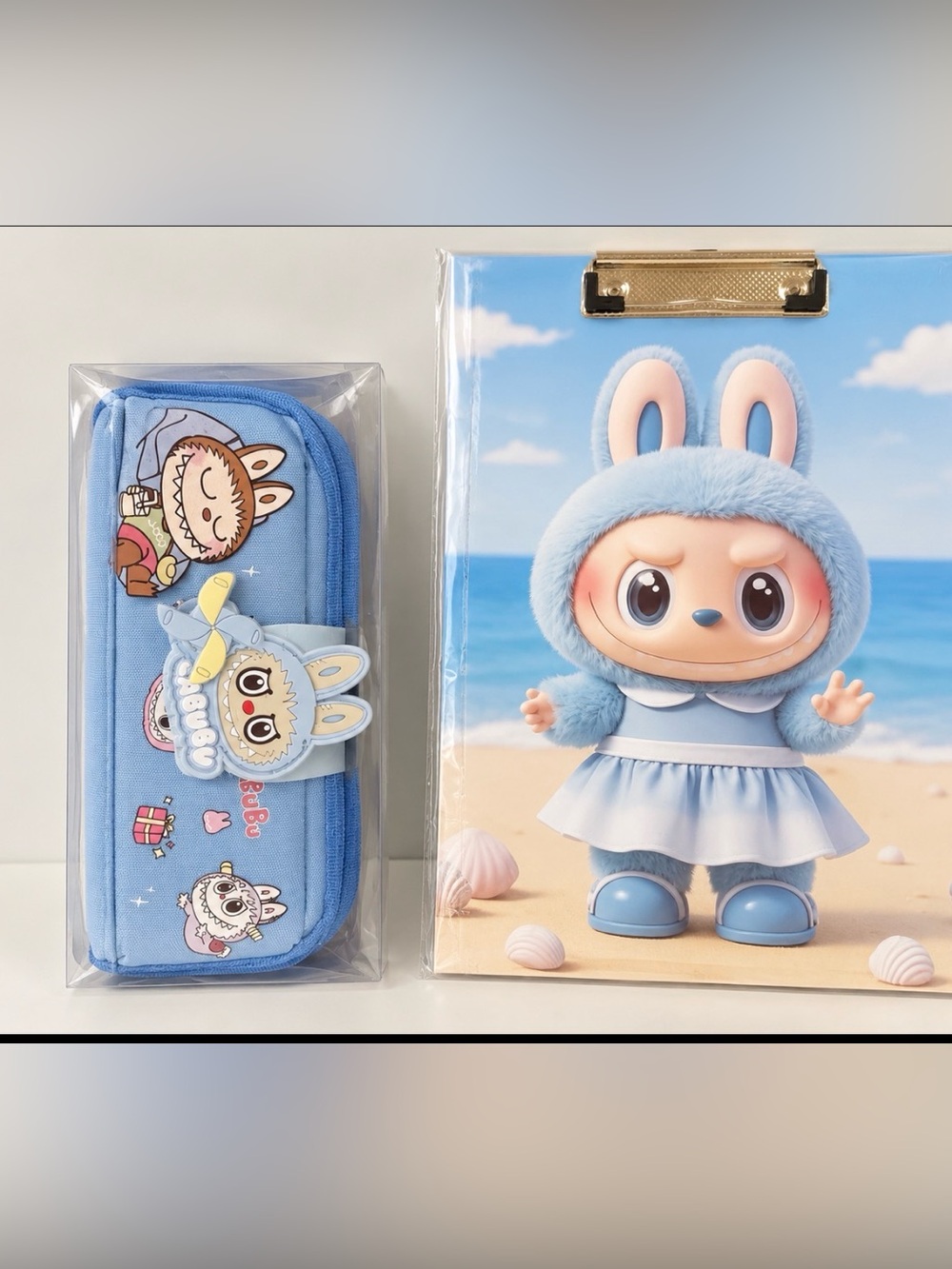 Blue Bunny Plush Pencil Case and Clipboard Notebook – Kids Toys